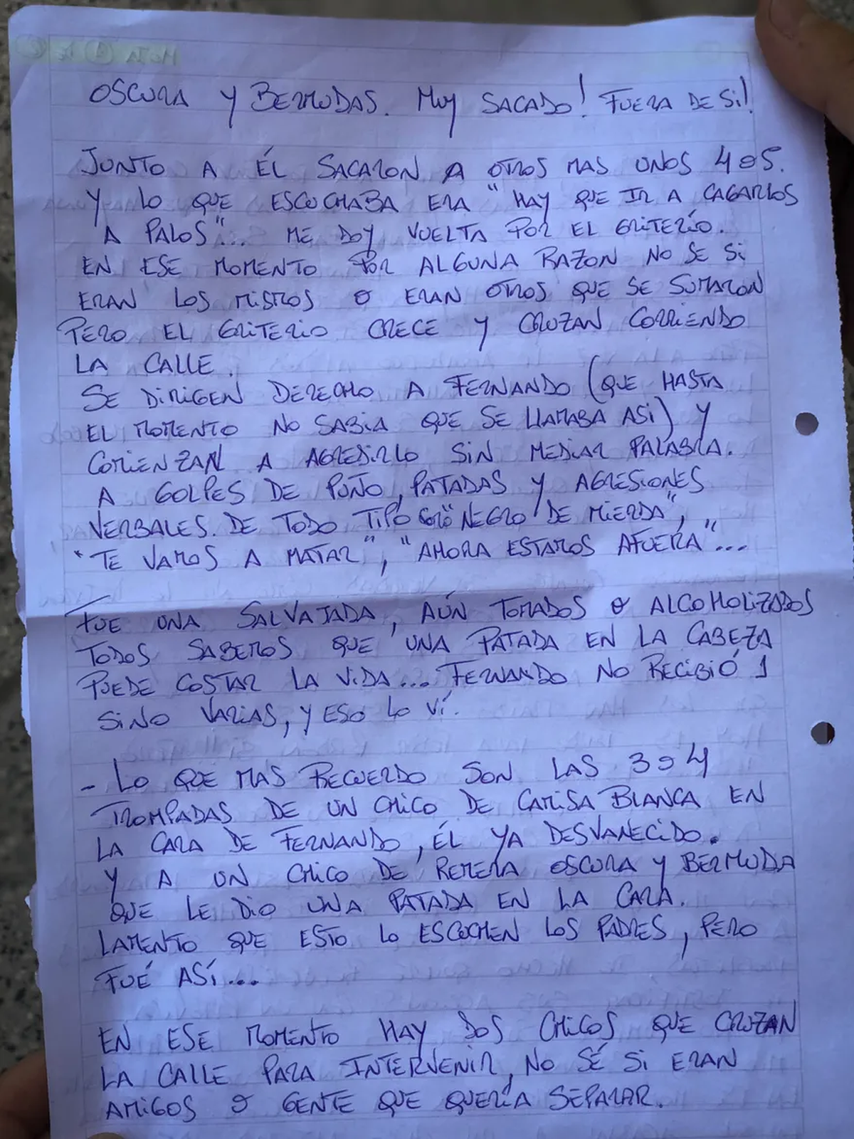 La carta tiene cuatro páginas y fue escriba por Marcos Acevedo, a las que tuvo acceso Télam.