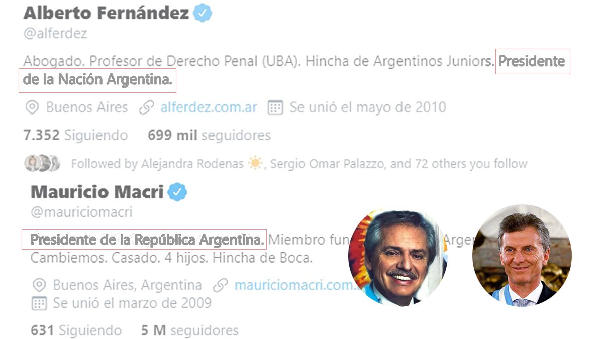 Desde las 8 de la mañana, Argentina tiene dos presidentes de la Nación en Twitter