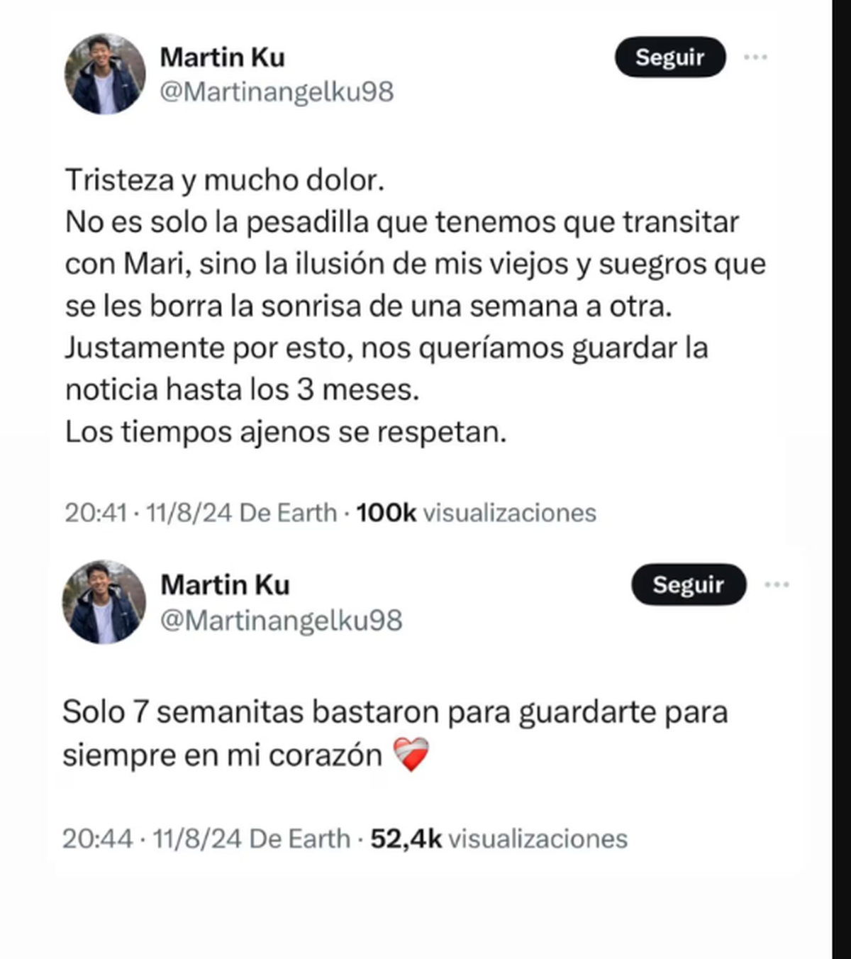 Martín Ku, el Chino de Gran Hermano, y Marisol, su novia, perdieron el embarazo que esperaban. Martín Ku, el Chino de Gran Hermano, y Marisol, su novia, perdieron el embarazo que esperaban.