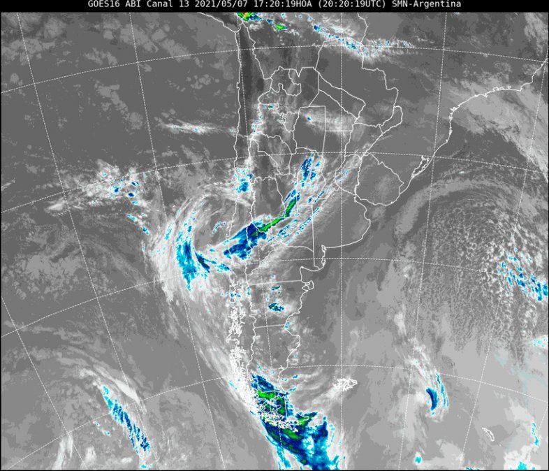 Imagen satelital del tiempo a las 17.20 del viernes.