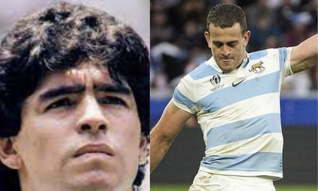 Emiliano Boffelli, figura de Los Pumas, y Diego Maradona. Emiliano Boffelli, figura de Los Pumas, y Diego Maradona.