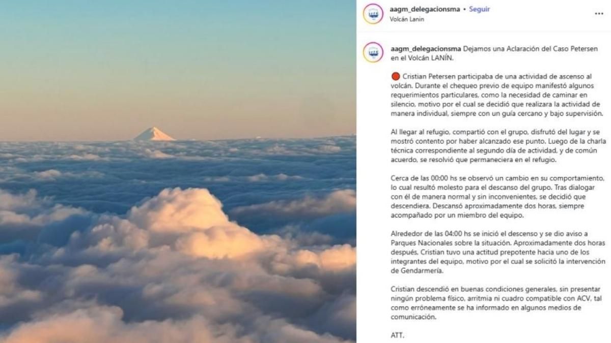 La Asociación Argentina de Guías de Montaña explicó cómo fue la participación de Christian Petersen en la excursión al volcán Lanín. La Asociación Argentina de Guías de Montaña explicó cómo fue la participación de Christian Petersen en la excursión al volcán Lanín.