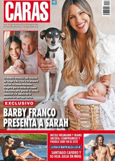 Barby Franco, su perrito y su hija Sarah, tapa de la revista Caras de esta semana.