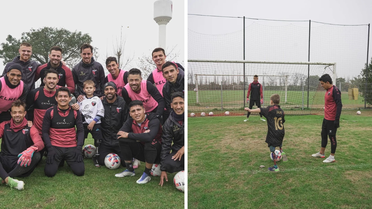 Ian conoció a los jugadores y se dio el gusto de patearle un penal a Burián.