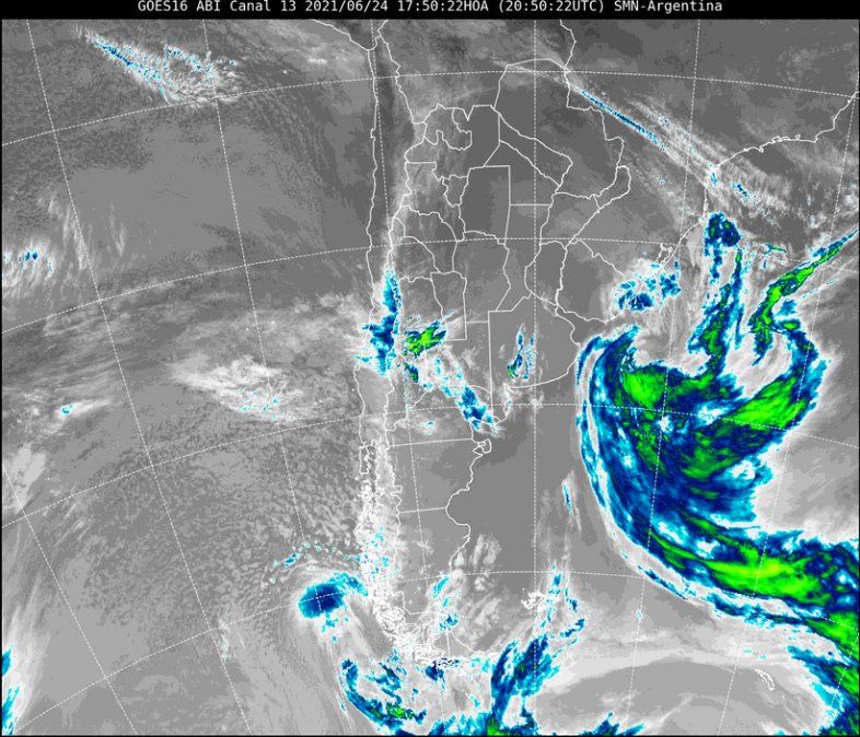Imagen satelital del tiempo a las 17.50 horas del jueves.