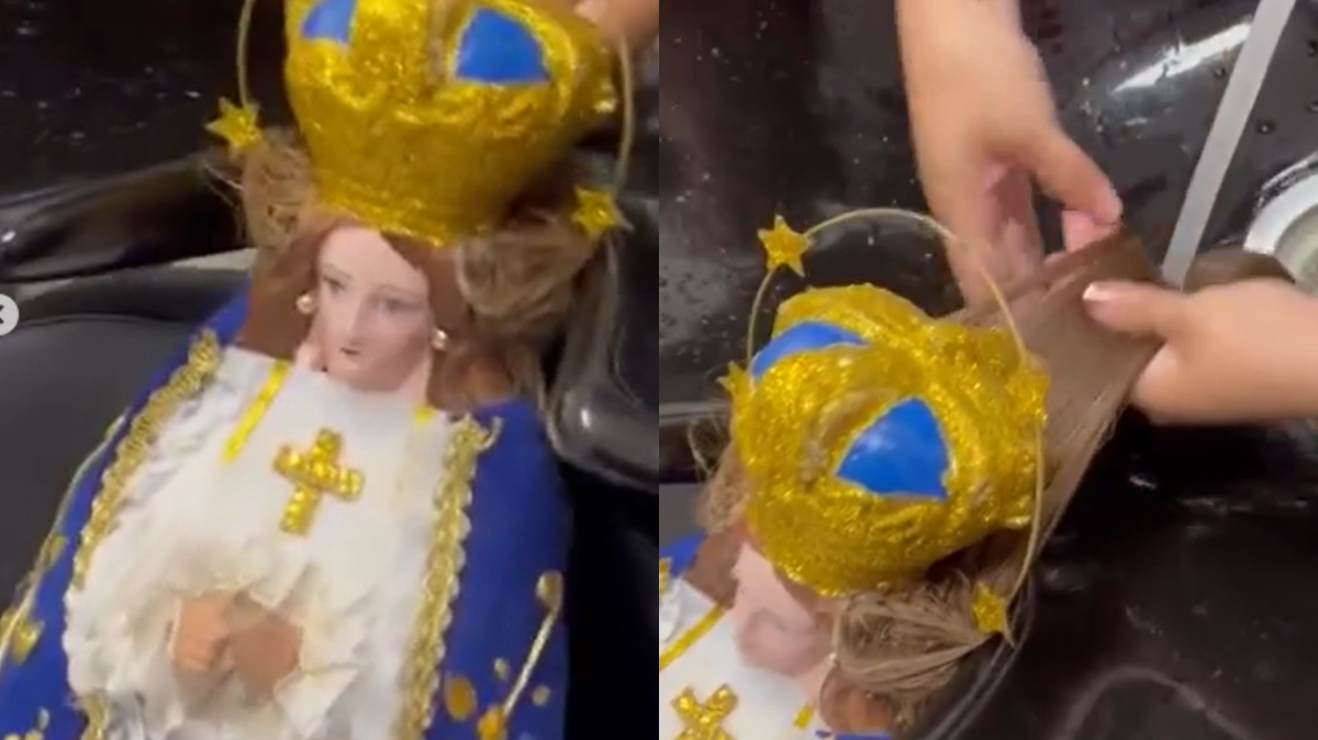 Una peluquera atendió a una Virgen de cerámica