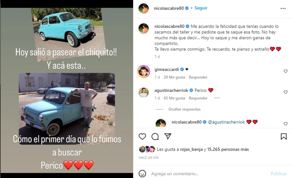 Nicolás Cabré recordó a su papá: "Te recuerdo, te pienso y te extraño"