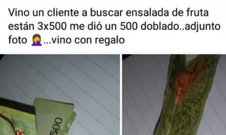 Recibió un billete de $500 doblado y lo que tenía adentro la dejó helada Recibió un billete de $500 doblado y lo que tenía adentro la dejó helada