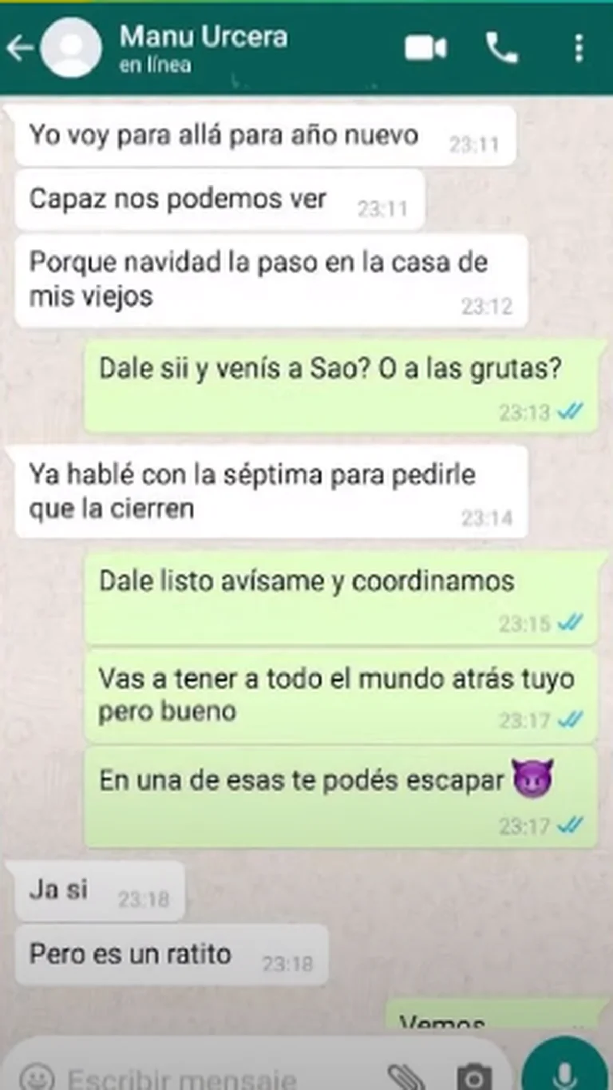 El supuesto chat entre Manuel Urcera y una promotora que difundieron en A la tarde.