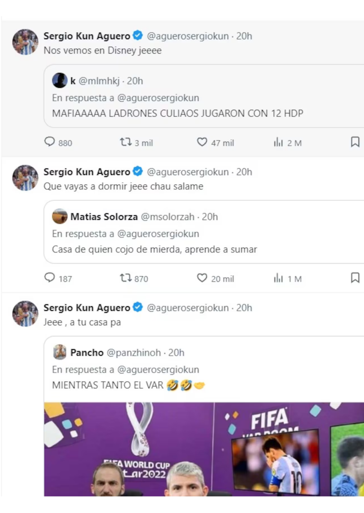 El Kun Agüero respondió a las críticas de los hinchas chilenos en las redes sociales. El Kun Agüero respondió a las críticas de los hinchas chilenos en las redes sociales.