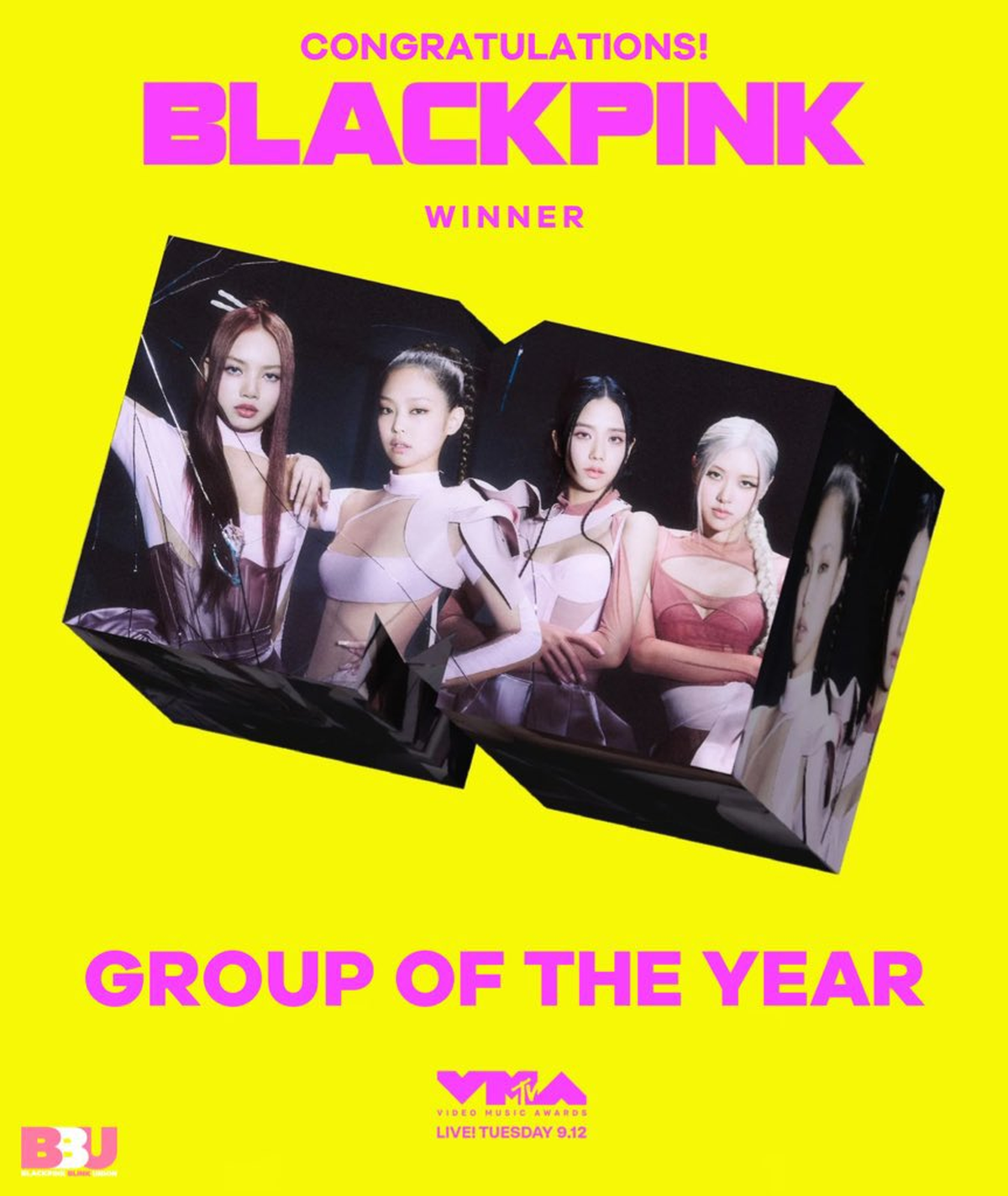 BLACKPINK ganó a "Grupo del Año" en los MTV VMAs 2023. BLACKPINK ganó a "Grupo del Año" en los MTV VMAs 2023.
