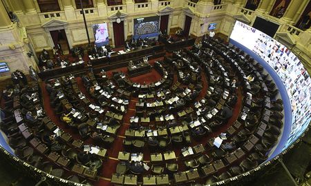 La Cámara de Diputados durante la primera sesión virtual de su historia. La Cámara de Diputados durante la primera sesión virtual de su historia.