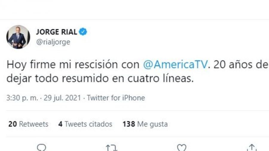 Jorge Rial durísimo contra América TV: rescindió el contrato.