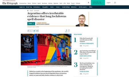 El diario británico The Telegrapgh criticó la extensa cuarentena argentina y aseguró que traerá “consecuencias nefastas” y los “efectos devastadores” . El diario británico The Telegrapgh criticó la extensa cuarentena argentina y aseguró que traerá “consecuencias nefastas” y los “efectos devastadores” .