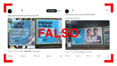 Son falsas estas fotos de carteles de la candidata de Fuerza Patria en Santa Fe: los textos fueron editados