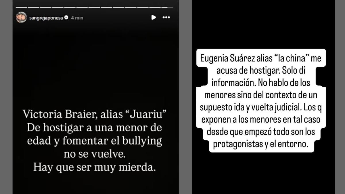 Sin filtros: la China Suárez utilizó sus historias de Instagram para acusar directamente a la influencer de promover el bullying y el hostigamiento hacia su hija de ocho años. Sin filtros: la China Suárez utilizó sus historias de Instagram para acusar directamente a la influencer de promover el bullying y el hostigamiento hacia su hija de ocho años.