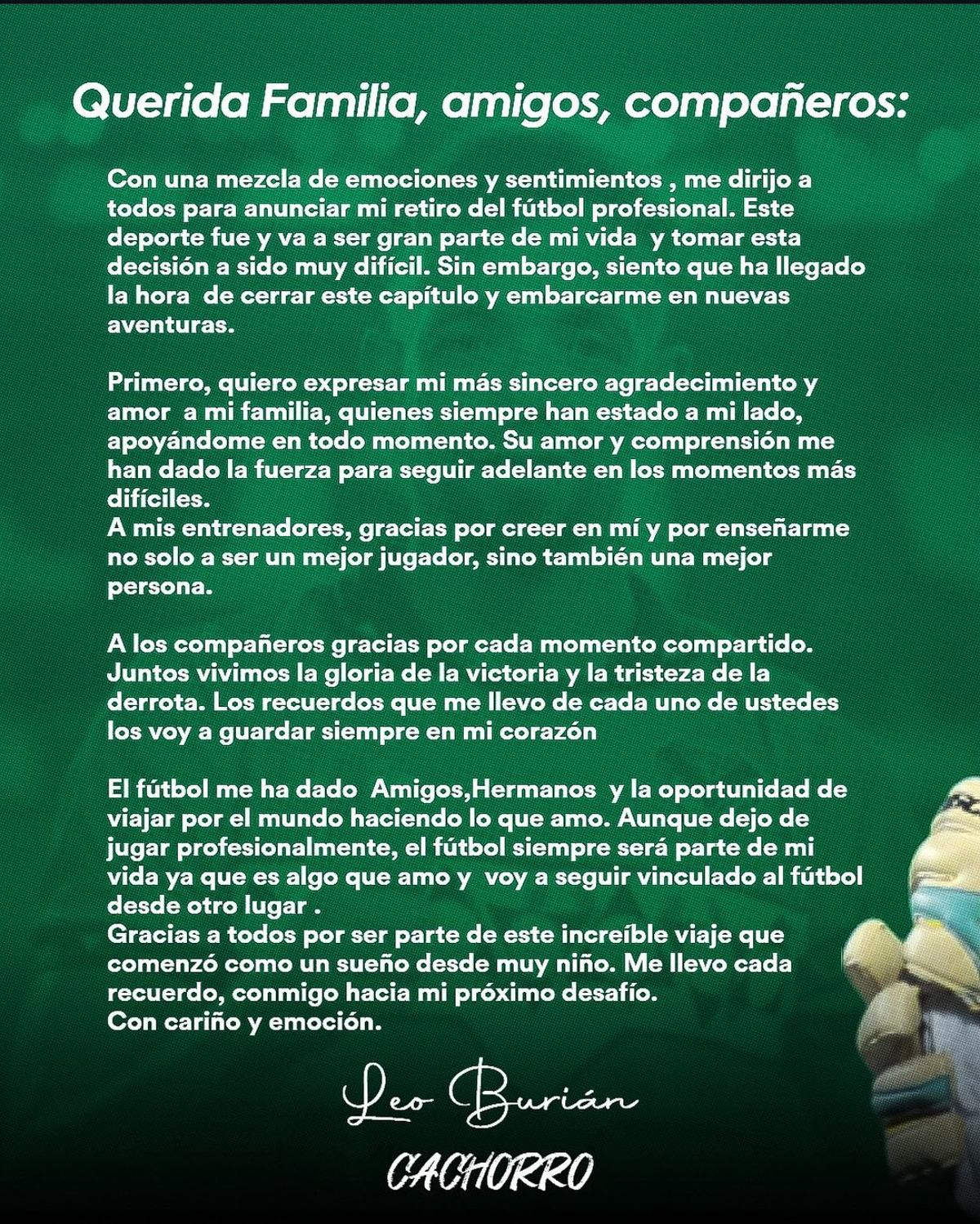 La carta despedida de Leonardo Burián. La carta despedida de Leonardo Burián.