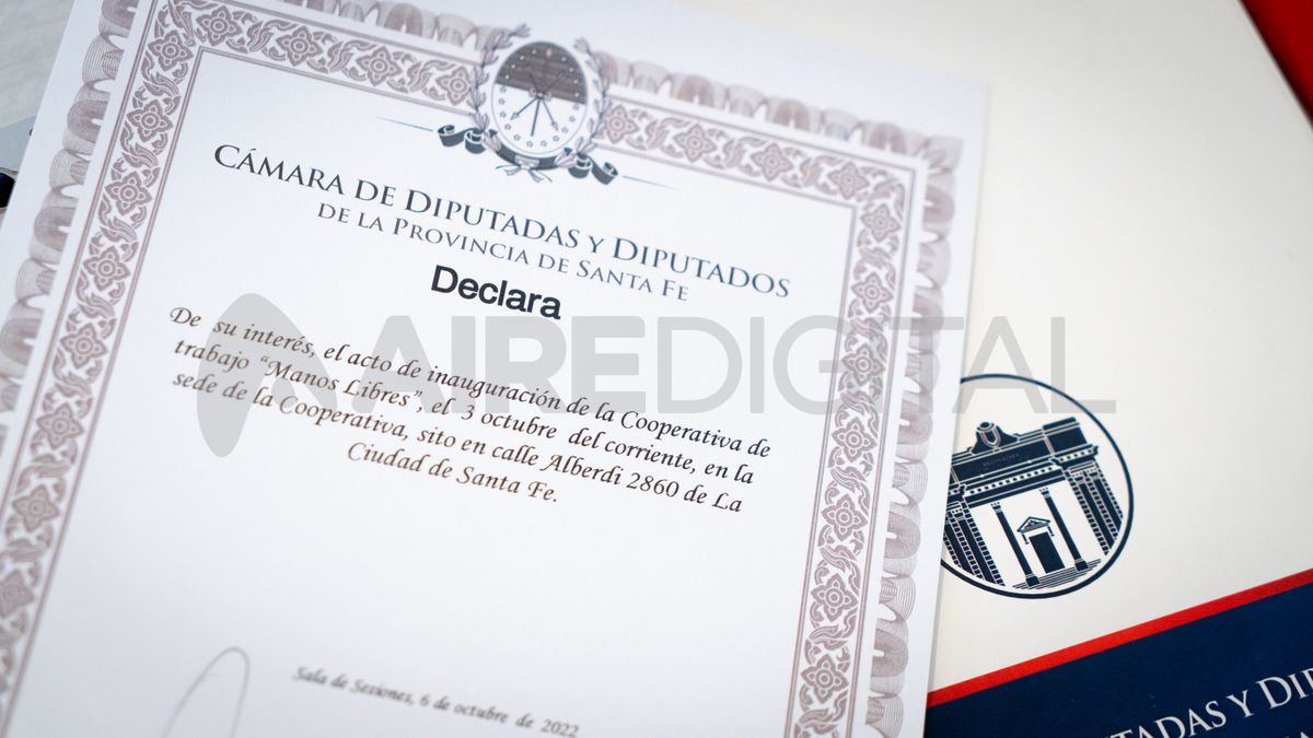 La cooperativa Manos Libres tuvo un reconocimiento por parte de la Cámara de Diputadas y Diputados de Santa Fe.