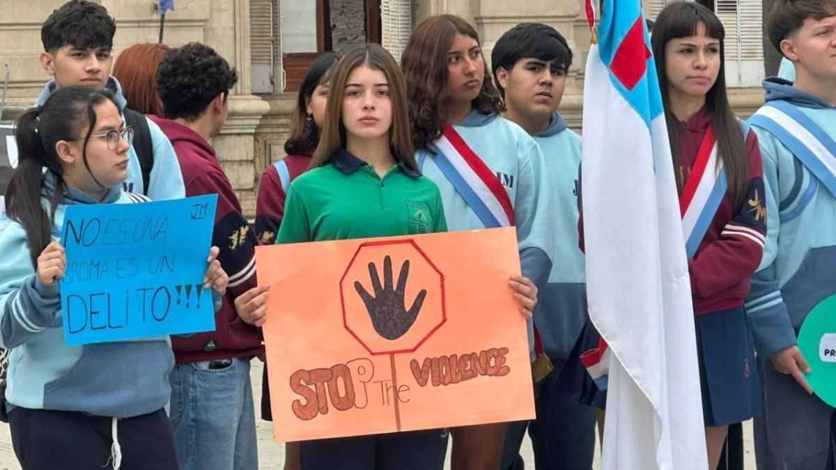 Los mensajes de los alumnos secundarios en la convocatoria hacían hincapié en que las amenazas no son una broma, son un delito, y pedían que pare la violencia. Los mensajes de los alumnos secundarios en la convocatoria hacían hincapié en que las amenazas no son una broma, son un delito, y pedían que pare la violencia.