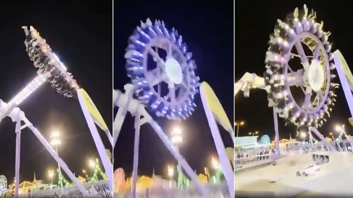 El brazo de un juego mecánico se partió con gente a bordo y el video es estremecedor