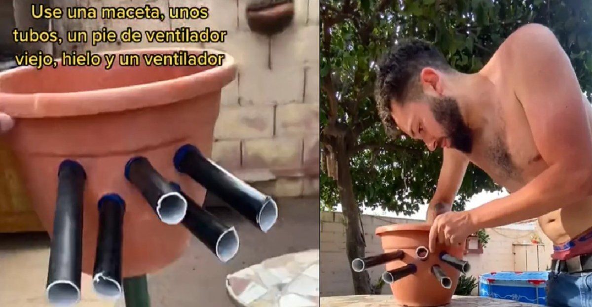 Fabricó un aire acondicionado con una maceta y se volvio viral: Para dormir fresquito