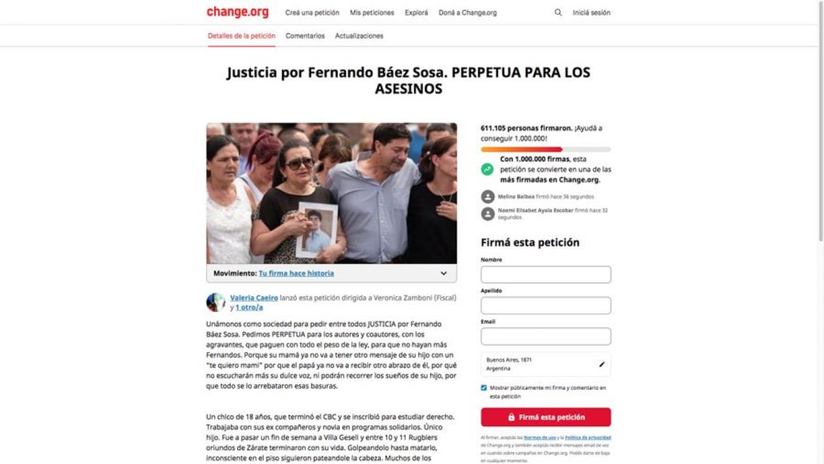 Captura de la iniciativa que fue lanzada a través de Charge.org por la ciudadana Valeria Caeiro.