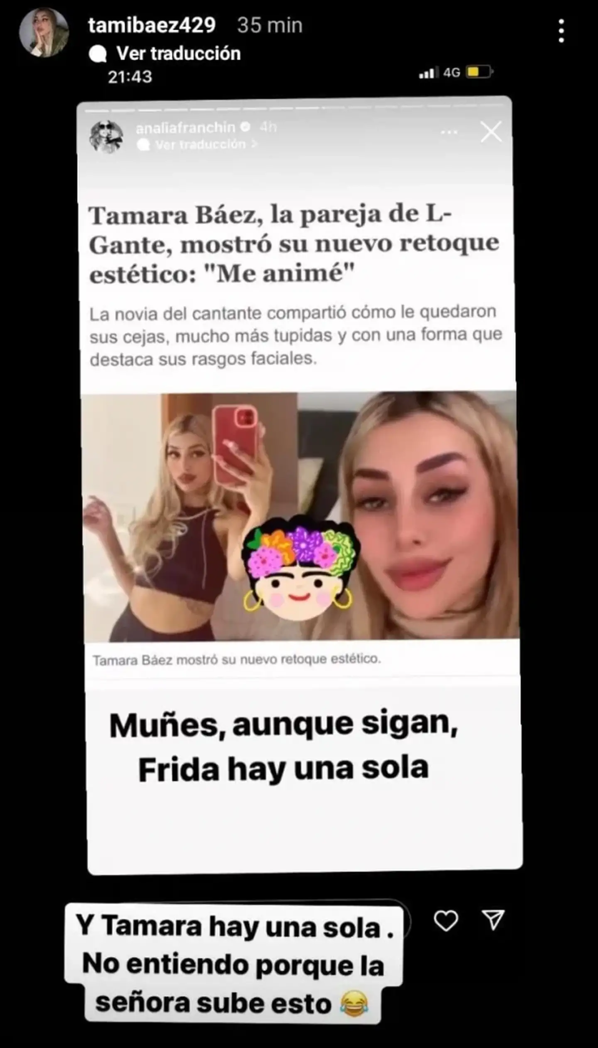 Tamara Báez le contestó a Analía Franchín.