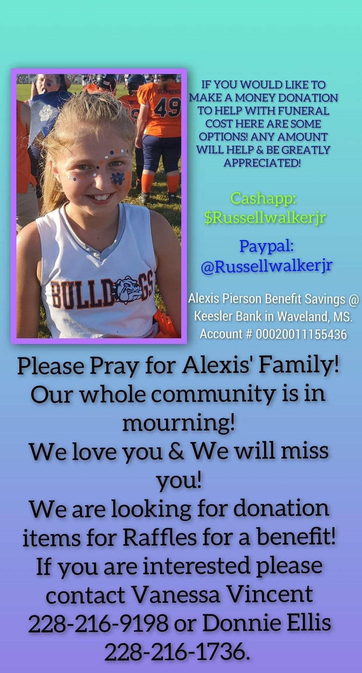 La comunidad de Bayside Park realizó donaciones y colectas para ayudar a la familia en duelo.