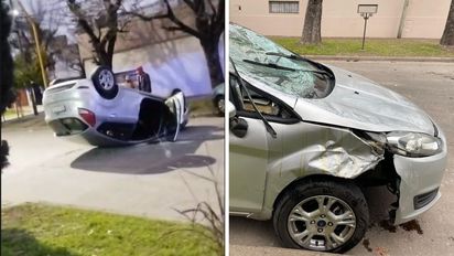 Fuerte accidente en Santa Fe: a gran velocidad atropelló un auto estacionado, hizo un trompo y volcó