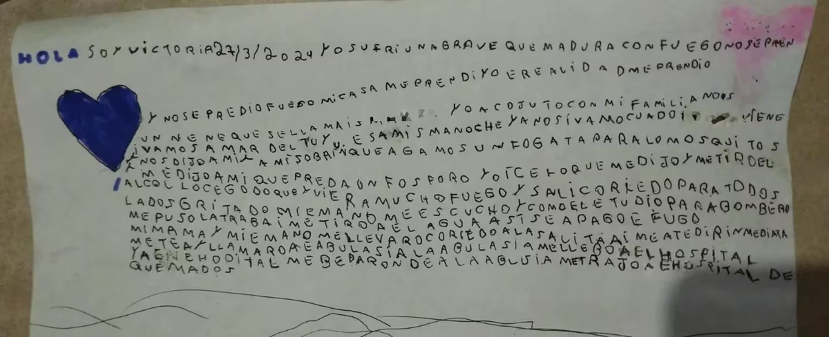La dramática carta que escribió la nena de 10 años que fue prendida fuego en Lomas de Zamora. La dramática carta que escribió la nena de 10 años que fue prendida fuego en Lomas de Zamora. 