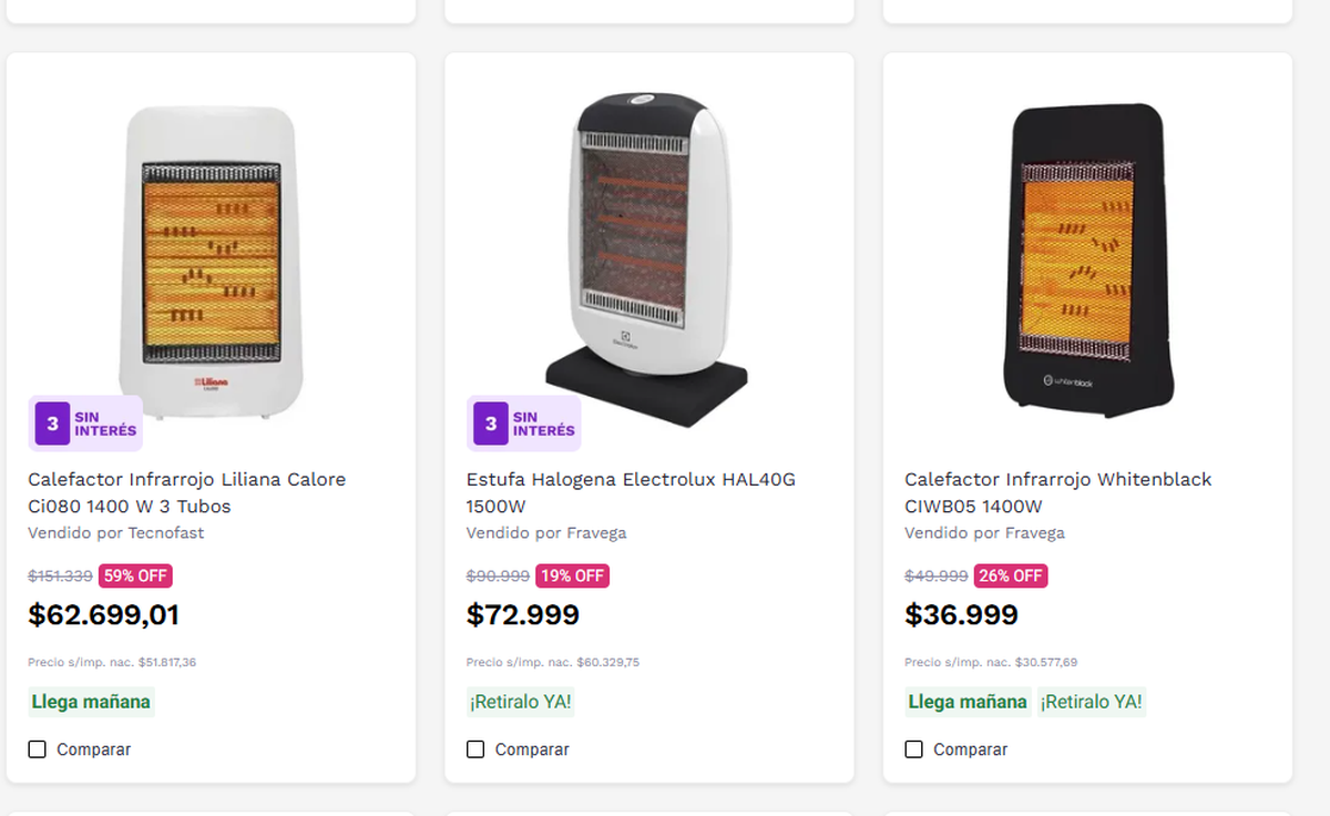 Algunas de las estufas eléctricas en promoción. Algunas de las estufas eléctricas en promoción.