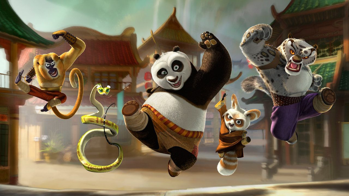 El panda Po trabaja en la tienda de fideos de su familia y sueña en convertirse en un maestro del kung-fu.