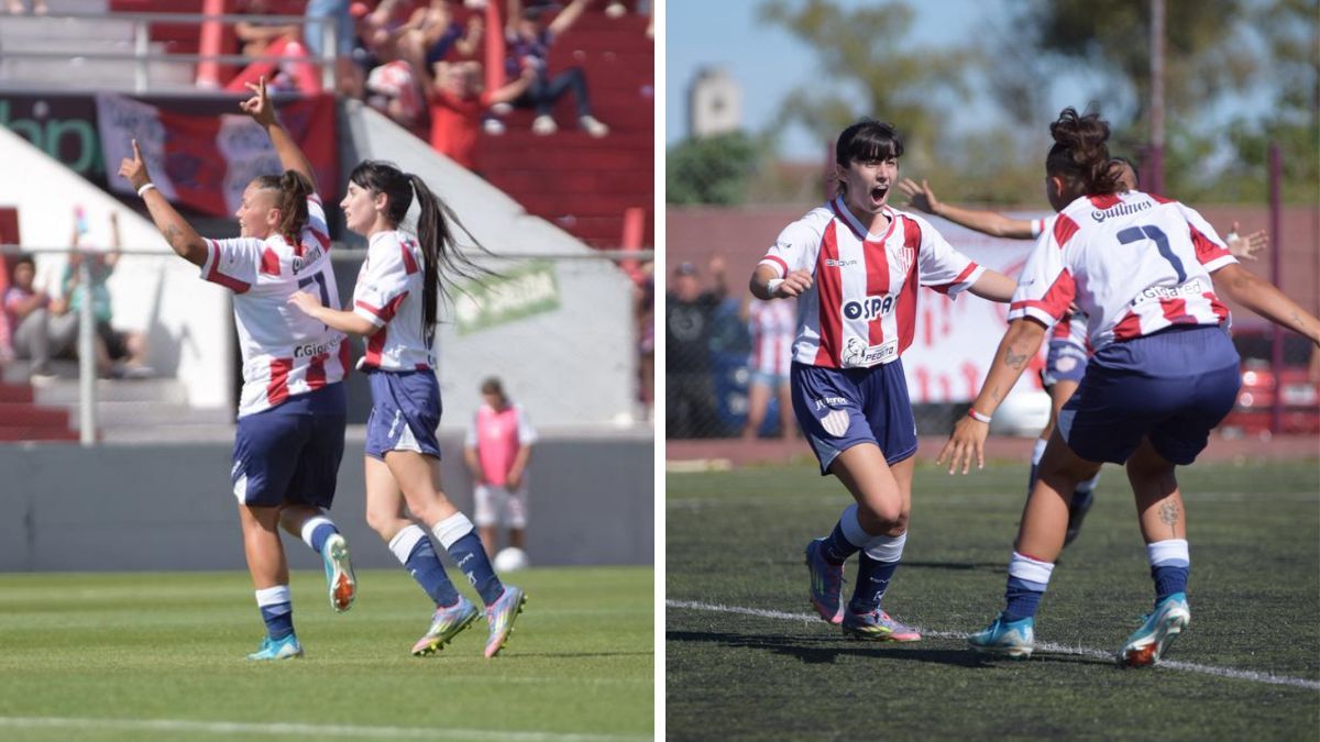 El festejo de Emilse Albornos en el estadio 15 de Abril (Izq.); la celebración de Pilar Mateo en el predio Valetín Alsina (der.). El festejo de Emilse Albornos en el estadio 15 de Abril (Izq.); la celebración de Pilar Mateo en el predio Valetín Alsina (der.).