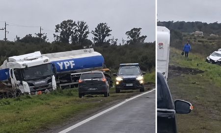 El vehículo de menor porte impactó de frente contra el camión y terminó desplazándose hacia la banquina. El vehículo de menor porte impactó de frente contra el camión y terminó desplazándose hacia la banquina.