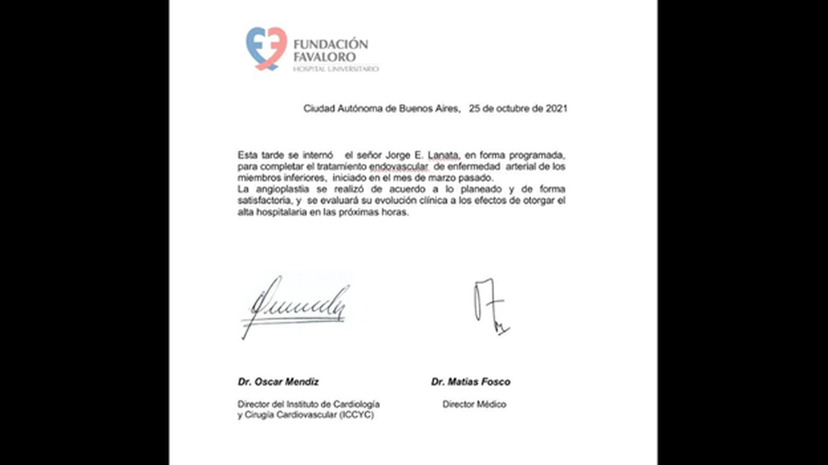 El parte m&eacute;dico emitido por la Fundaci&oacute;n Favaloro tras la cirug&iacute;a programada de Jorge Lanata.&nbsp;
