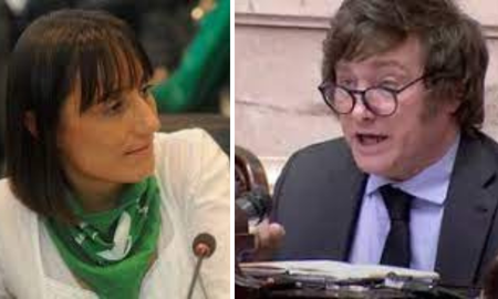 El cruce entre Romina Del Plá y Javier Milei durante el debate en la Cámara de Diputados. El cruce entre Romina Del Plá y Javier Milei durante el debate en la Cámara de Diputados.