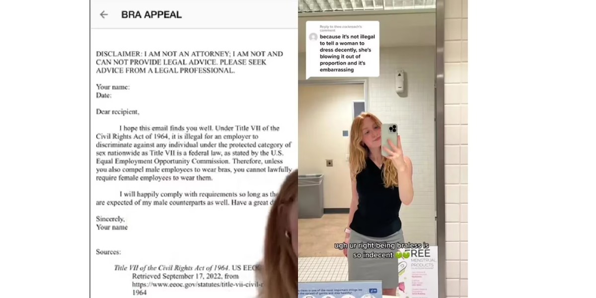 La joven es estudiante de derecho de Nueva York y se volvió viral relatar la sanción impuesta por el trabajo al incumplir el código de vestimenta y denunció a sus propios jefes.