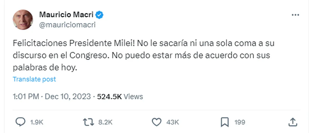 Mauricio Macri felicitó a Javier Milei. Mauricio Macri felicitó a Javier Milei.