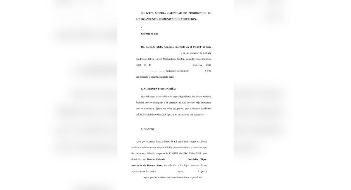 El documento judicial presentado por el abogado de Maxi López para solicitar una medida cautelar contra Mauro Icardi. El documento judicial presentado por el abogado de Maxi López para solicitar una medida cautelar contra Mauro Icardi.