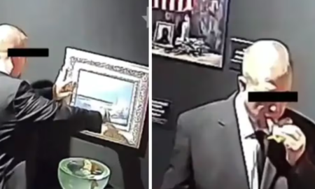 Un guardia de un museo intento comerse una obra de arte.