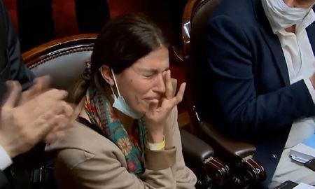 La diputada Camila Crescimbeni rompió en llanto en el momento en que sus pares la aplaudieron. La diputada Camila Crescimbeni rompió en llanto en el momento en que sus pares la aplaudieron.