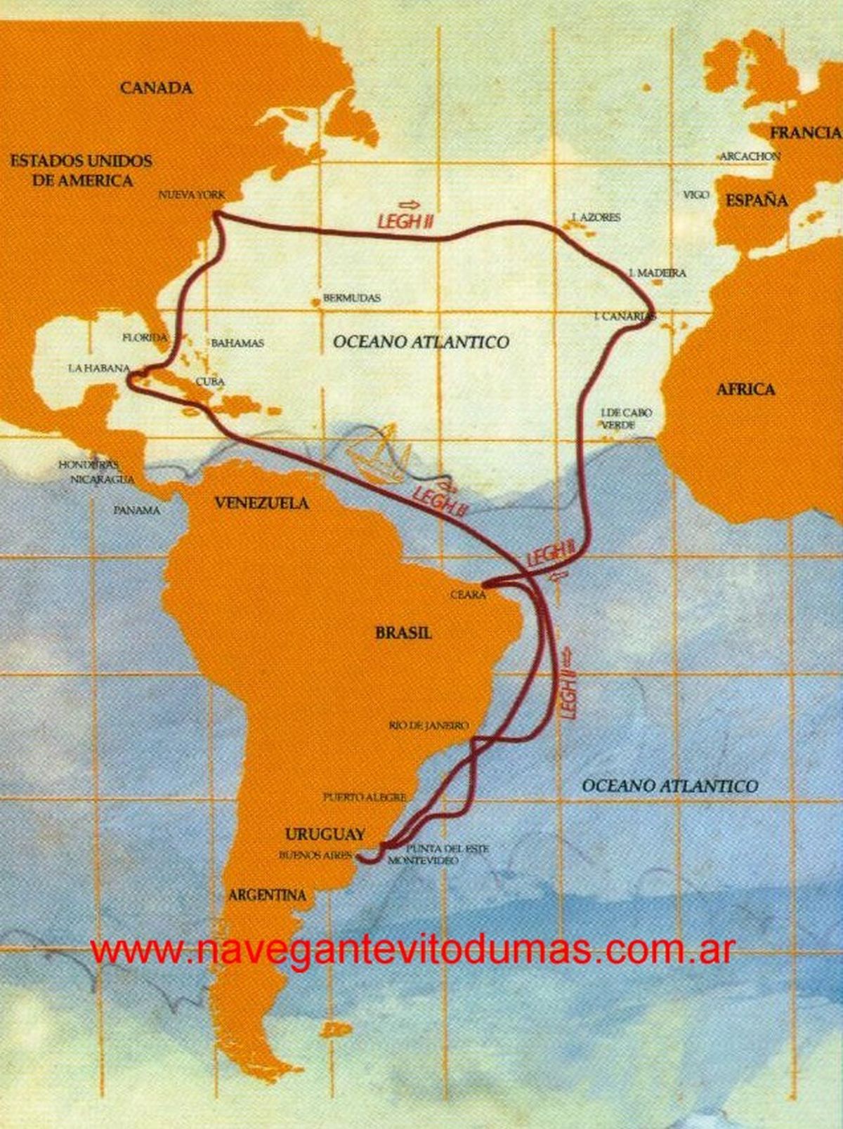 Entre 1945 y 1946 y, en otra inolvidable travesía, Vito Dumas concretó el doble cruce del océano Atlántico habiendo recorrido 17.045 millas (casi 31.600 kilómetros) en 234 días.