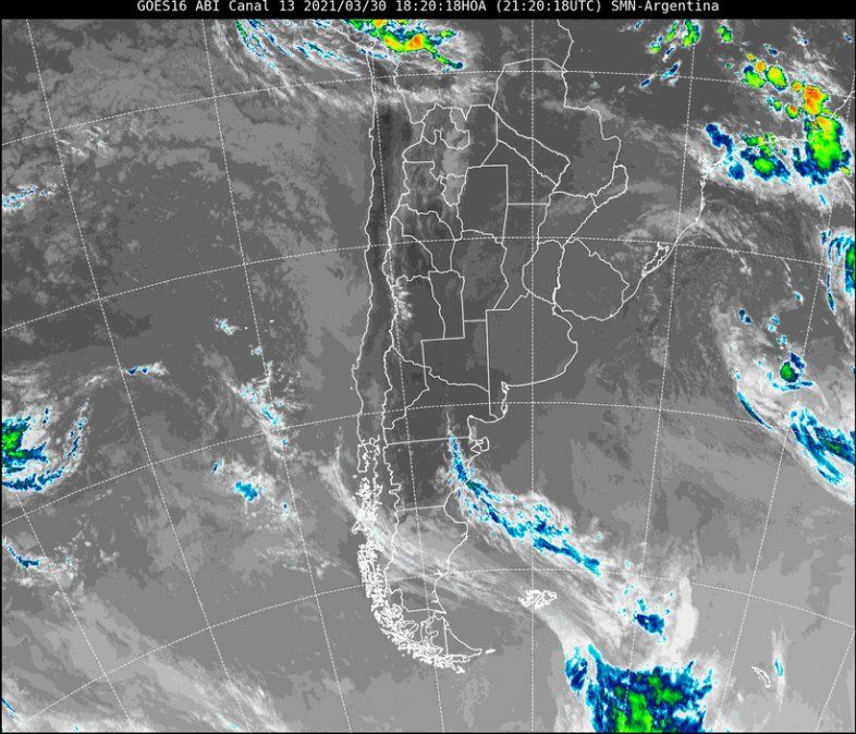 Imagen satelital del tiempo a las 18.20 horas del martes.