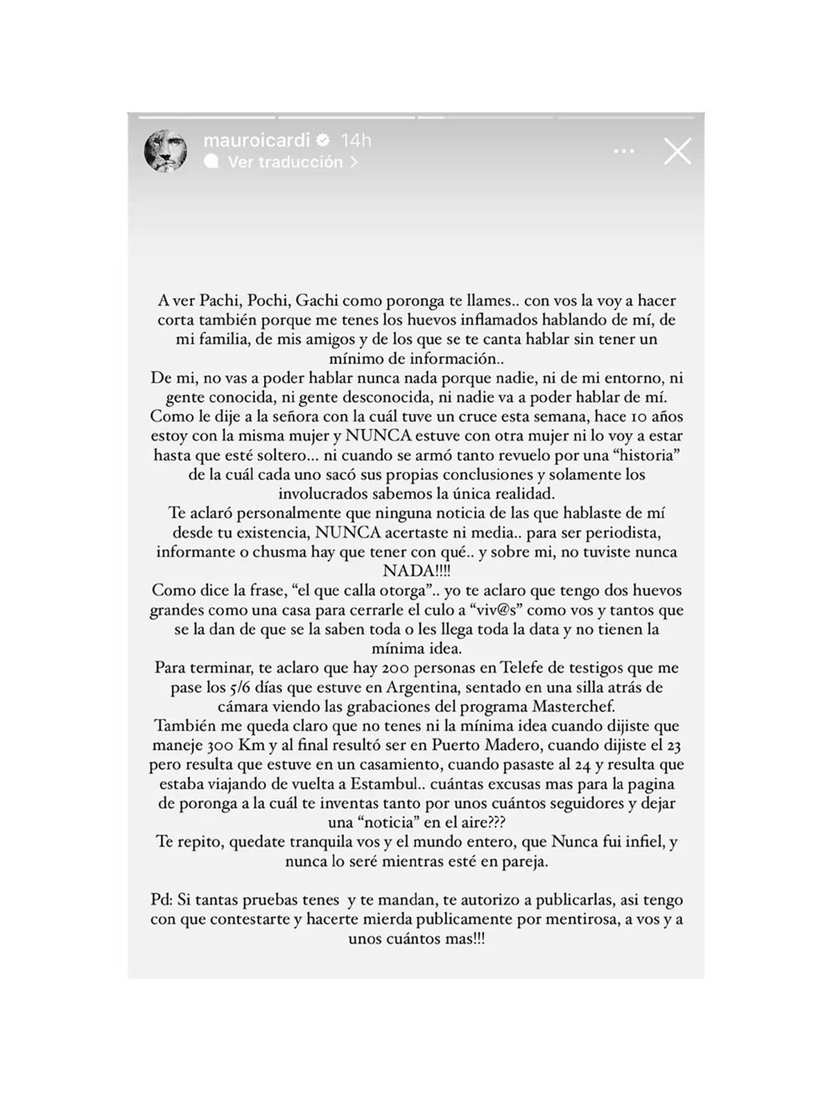 La historia de Instagram que Mauro Icardi le dedicó a Pochi de @gossippeame.