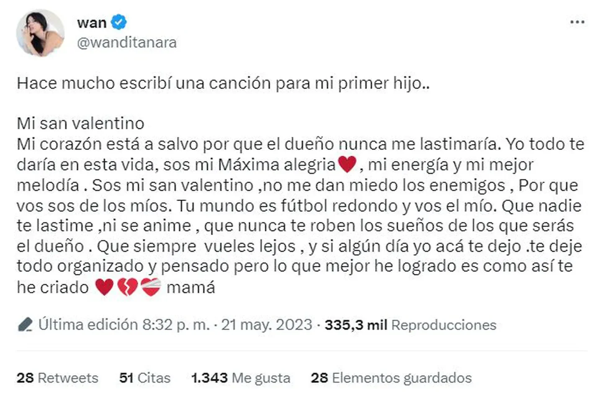 Wanda Nara escribió una canción para Valentino, su primer hijo.