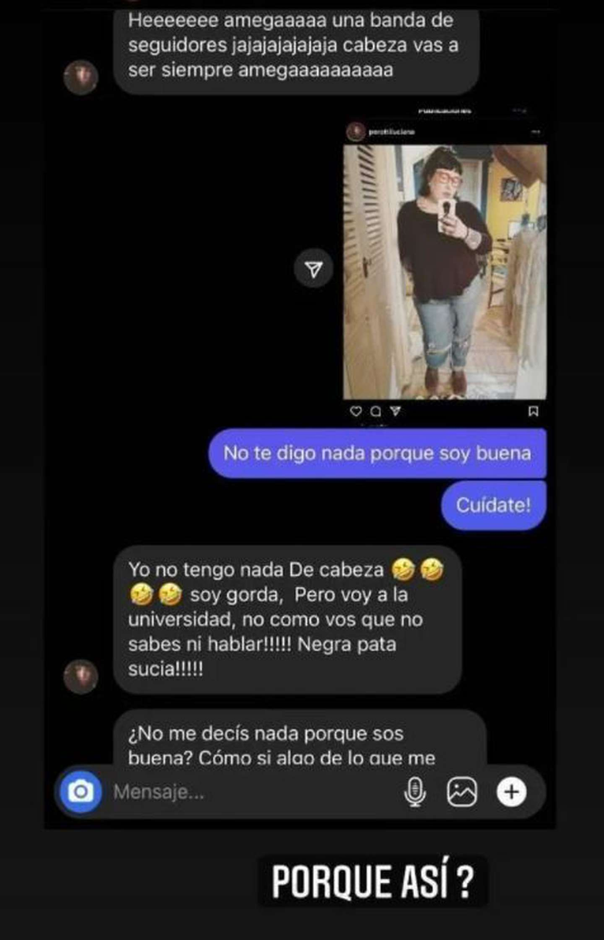 Tamara B&aacute;ez cruz&oacute; a una seguidora.
