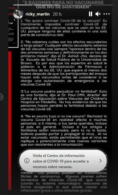 Ricky Martin apoya la vacunación contra el covid.