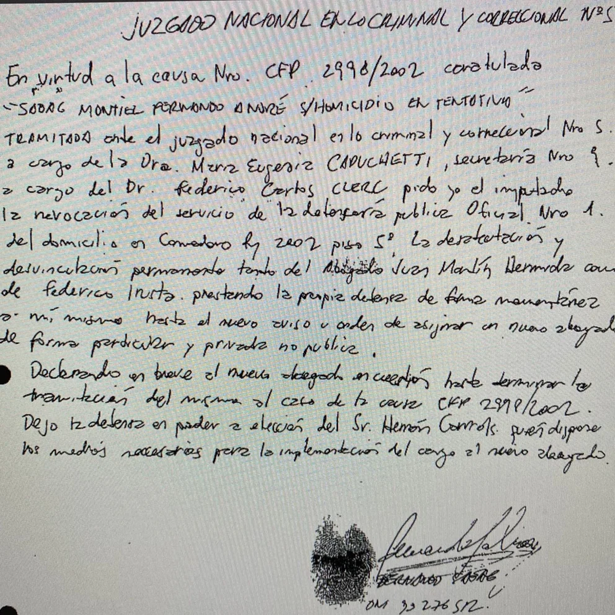 La carta presentada en la causa. 