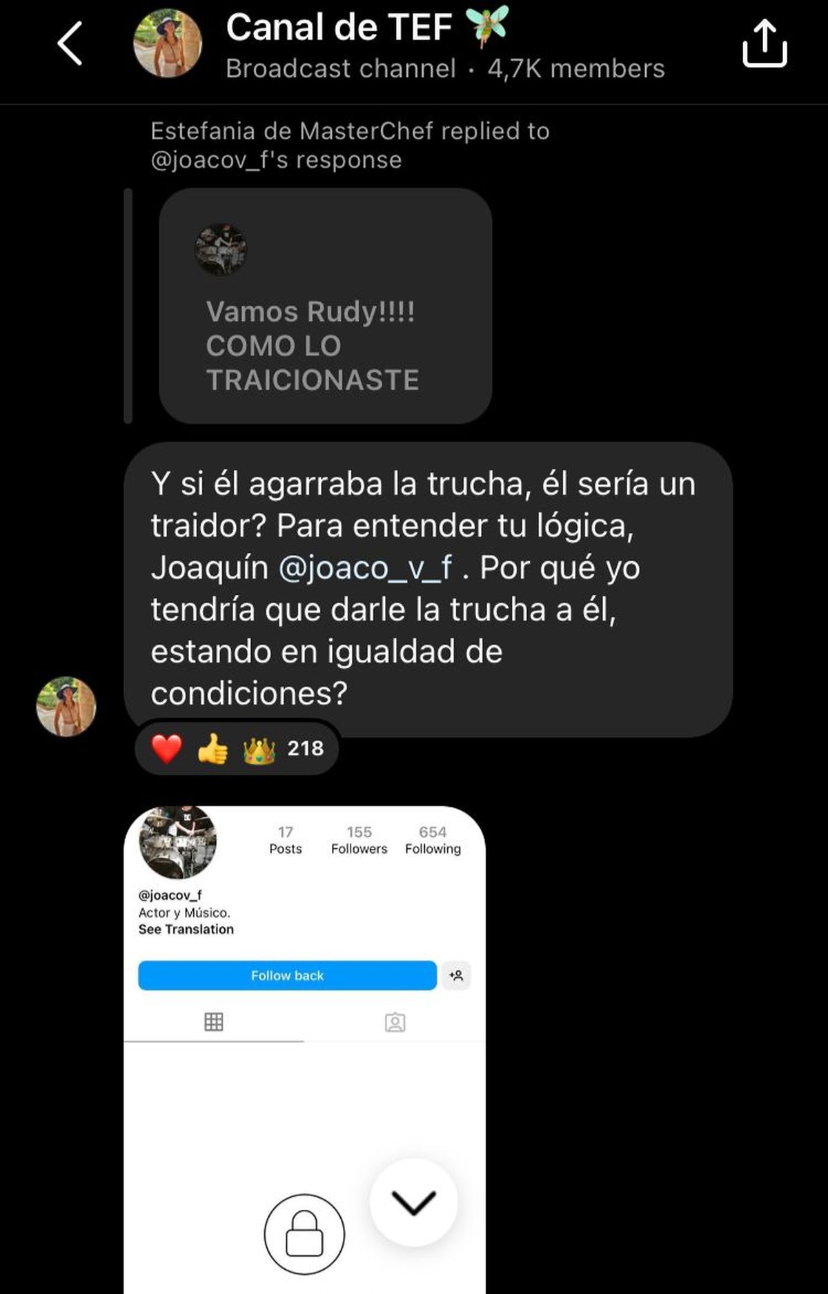 Estefanía Herlein discutió con un seguidor de MasterChef. Estefanía Herlein discutió con un seguidor de MasterChef.