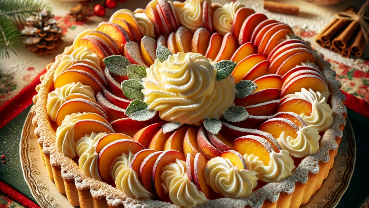 La tarta de durazno y crema es un postre perfecto para hacer y disfrutar en Navidad o Año Nuevo. La tarta de durazno y crema es un postre perfecto para hacer y disfrutar en Navidad o Año Nuevo.